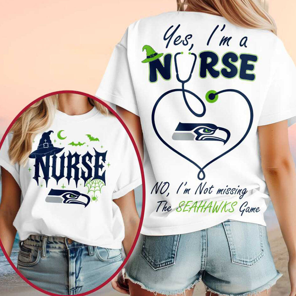 Seattle Seahawks Yes I'm A Nurse Halloween Shirt Seahawks Merch Football Gear Nurses Gifts - Merchluma