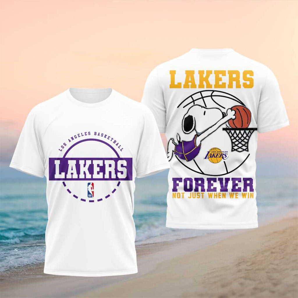 Snoopy x Los Angeles Lakers Basketball Forever T-Shirt Lakers Merch Best Gifts For Basketball Fans - Merchluma