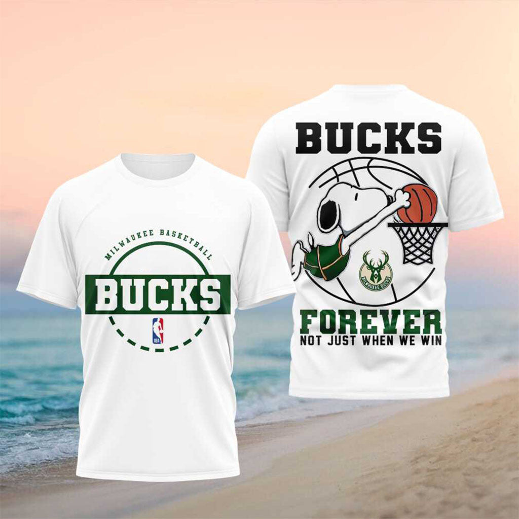 Snoopy x Milwaukee Bucks Basketball Forever T-Shirt Bucks Merch Best Gifts For Basketball Fans - Merchluma