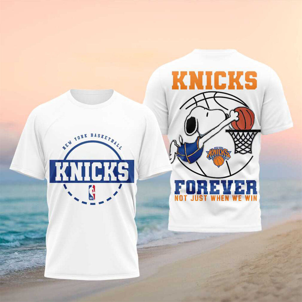 Snoopy x New York Knicks Basketball Forever T-Shirt Knicks Merch Gift For Basketball Lover - Merchluma