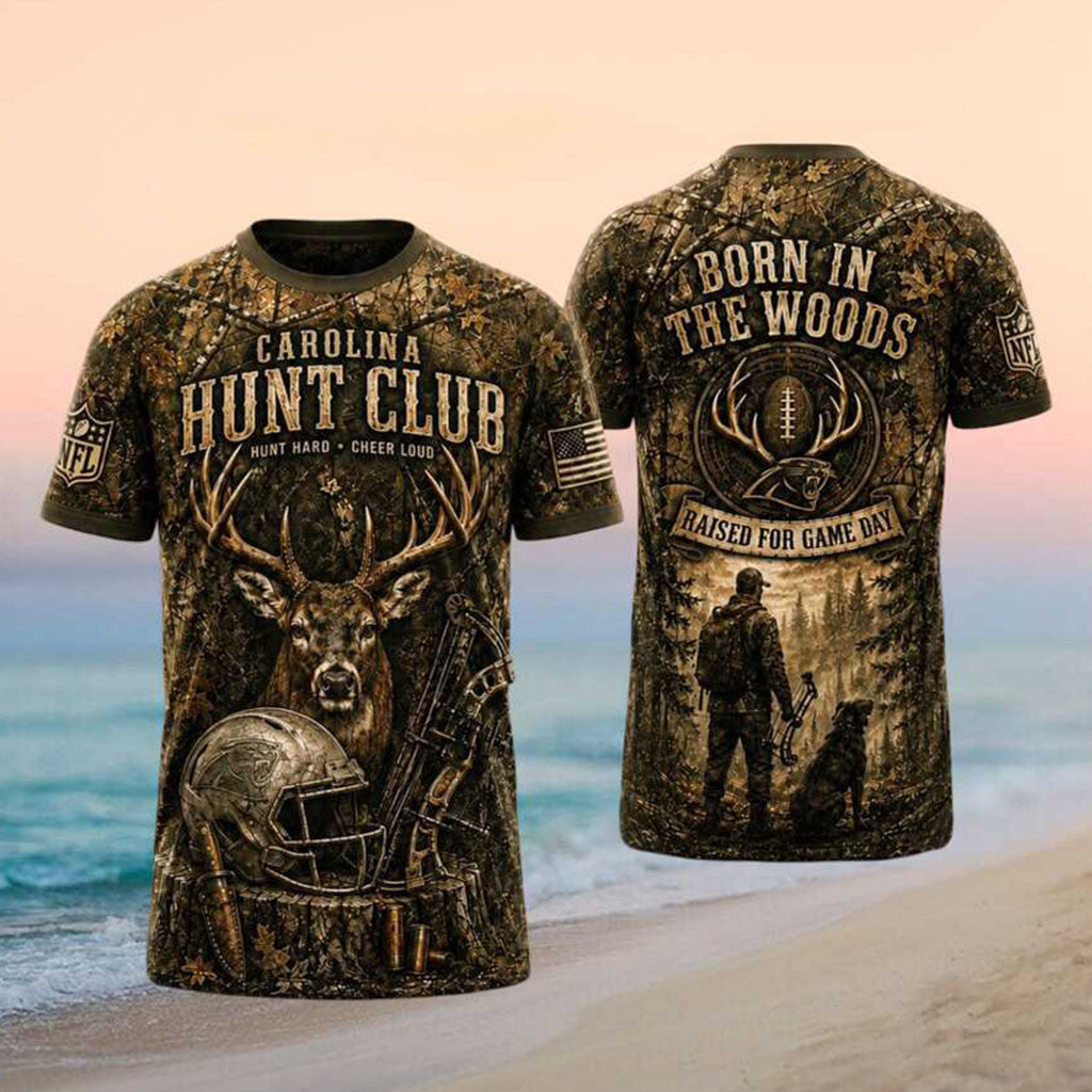 Carolina Football Hunt Club Deer Hunter Camo Shirt Carolina Panthers Merch Football Fan Gifts - Merchluma
