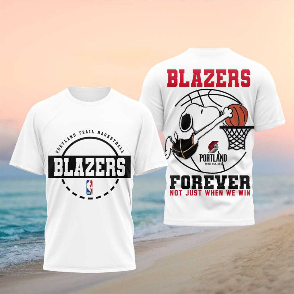 Snoopy x Portland Trail Blazers Basketball Forever T-Shirt Blazers Merch Basketball Fan Apparel - Merchluma
