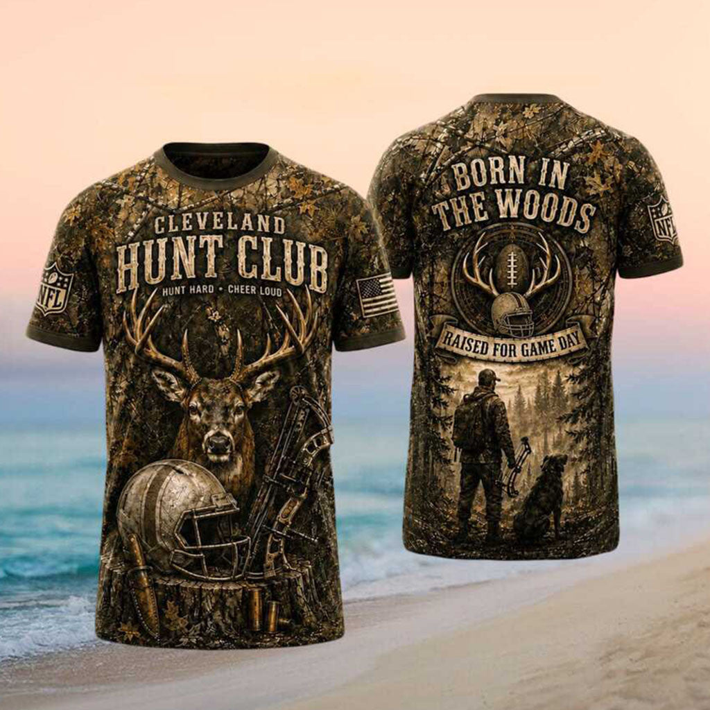 Cleveland Football Hunt Club Deer Hunter Camo Shirt Cleveland Browns Merch Game Day Gifts - Merchluma
