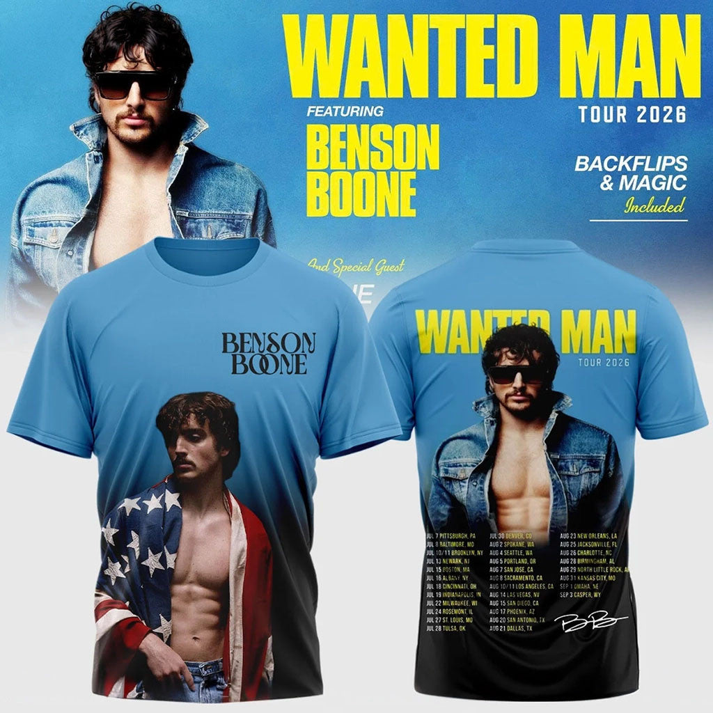 Benson Boone Tour Merch Benson Boone Wanted Man Tour Dates 2026 T-Shirt Present For Music Lover - Merchluma
