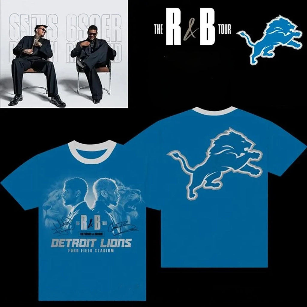 Detroit Lions X Usher X Chris Brown T-Shirt The R&B Tour Merch 2026 Best Gifts For Music Lovers - Merchluma