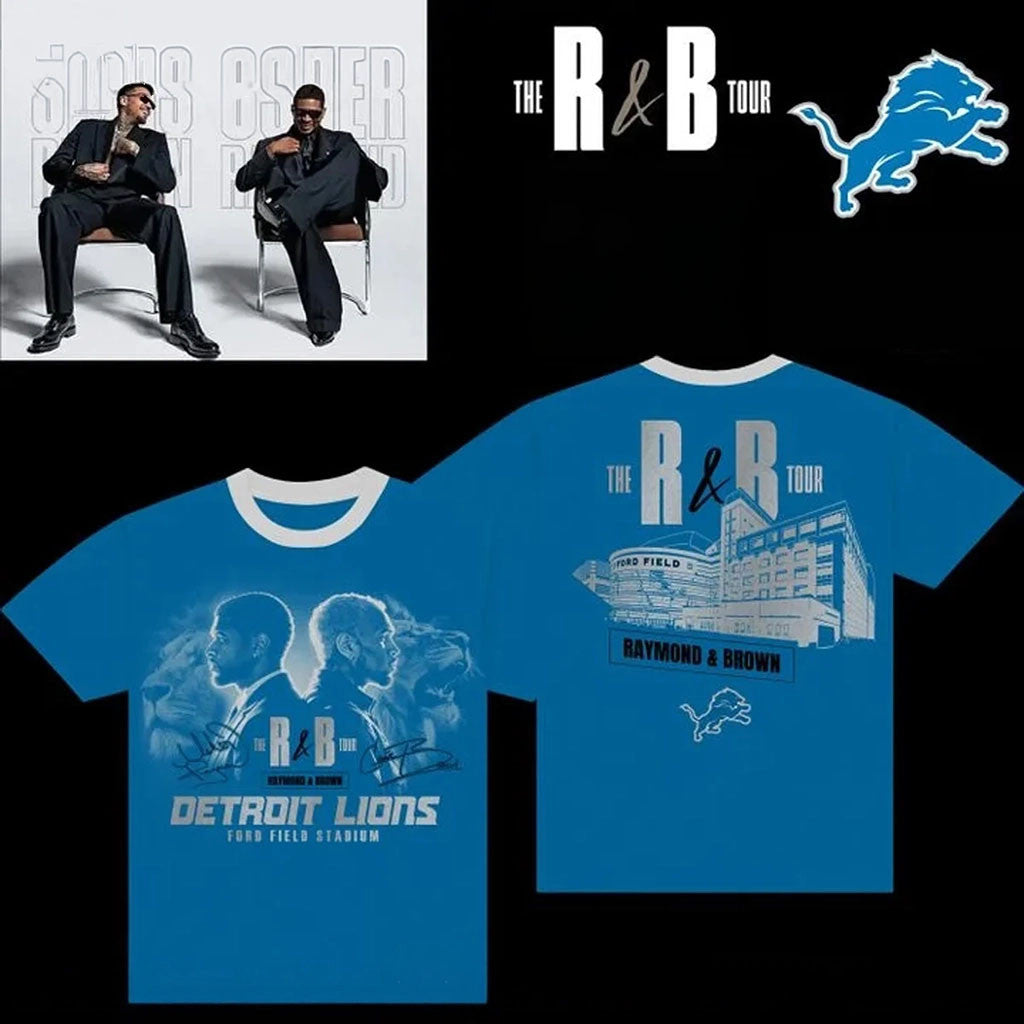 Detroit Lions X Usher X Chris Brown T-Shirt The R&B Tour Merch 2026 Music Concert Outfits - Merchluma