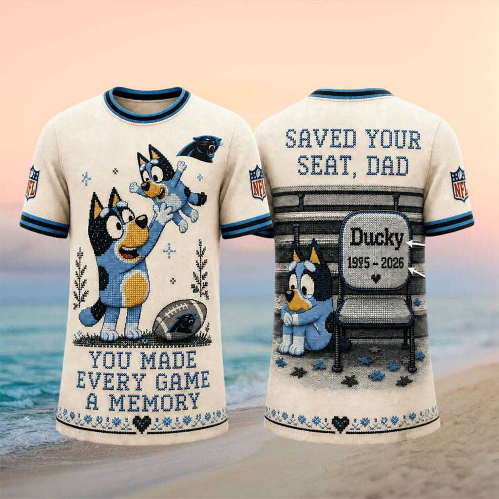 Carolina Panthers Bluey Bandit Saved Your Seat Dad Shirt Panthers Merch Loss Of Dad Gift - Merchluma
