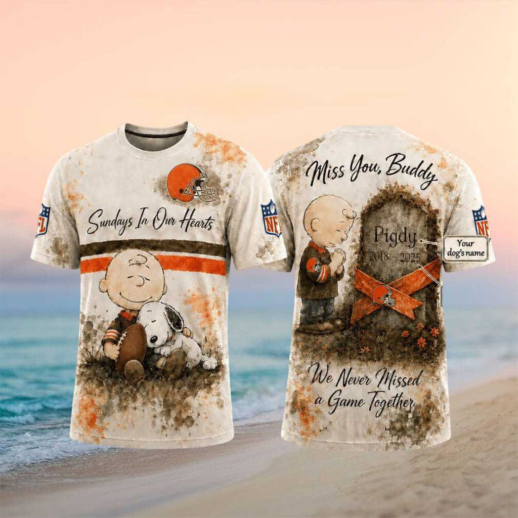 Personalized Cleveland Browns Charlie Brown Snoopy Miss You Buddy Shirt Sundays In Our Hearts - Merchluma