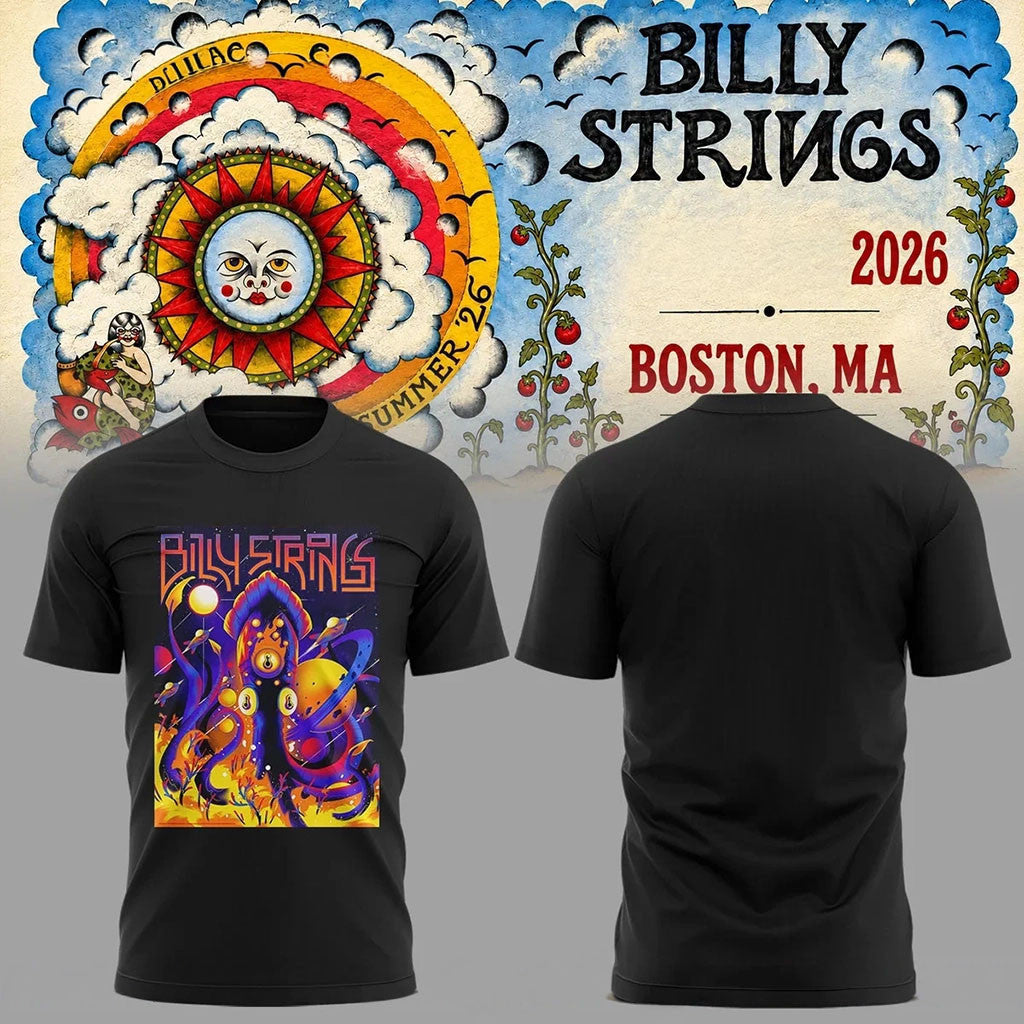 Billy Strings Merch 2026 Boston Poster T-Shirt Art By Arno Kiss Tee Black Concert Outfits - Merchluma