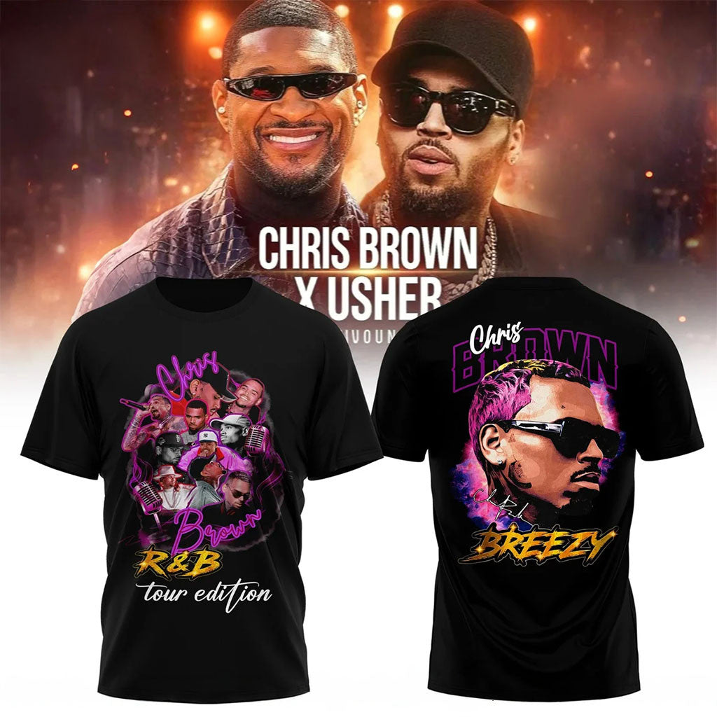 Chris Brown X Raymond Usher R&B Tour Merch 2026 Chris Brown Breezy T-Shirt Music Related Gifts - Merchluma