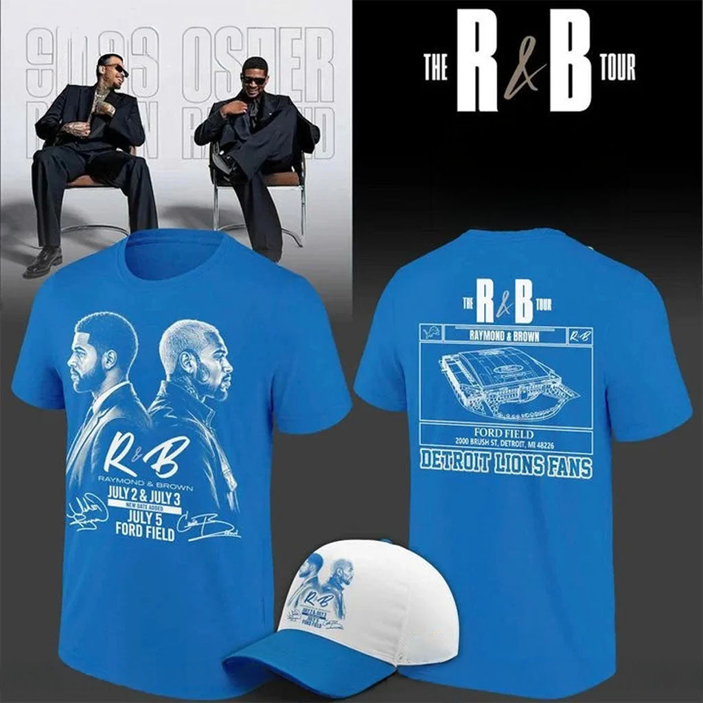Detroit Lions X The R&B Tour T-Shirt R&B Tour Chris Brown And Usher Merch Fan Gifts - Merchluma