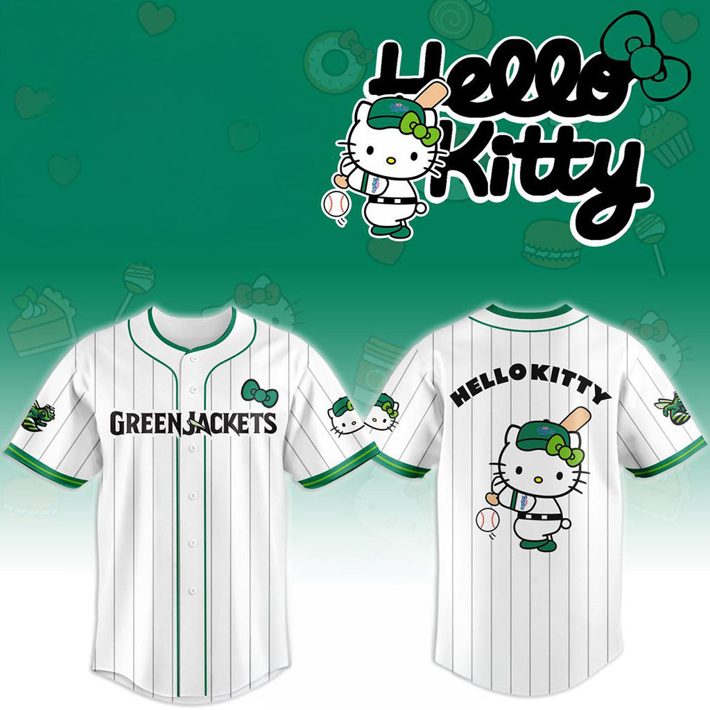 Augusta GreenJackets X Hello Kitty Classic Striped 2026 Night Game Jersey GreenJackets Merch - Merchluma