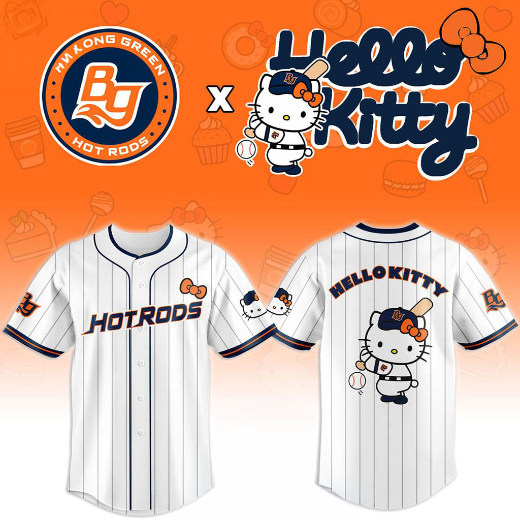 Bowling Green Hot Rods X Hello Kitty Classic Striped 2026 Night Game Jersey Hot Rods Merch - Merchluma