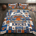 New York Knicks Three-Time Champions Bedding Set NY Knicks Merch Basketball Lover Bedroom Decor - Merchluma