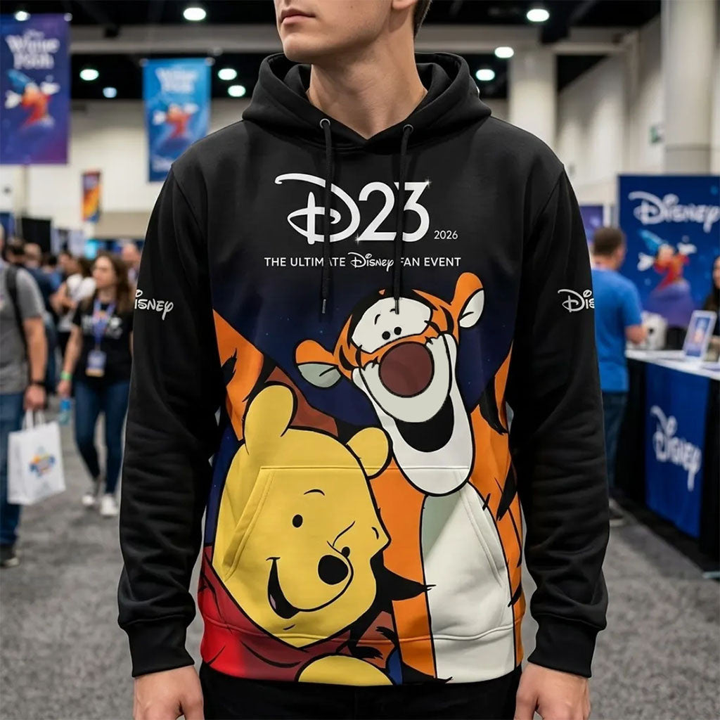 D23 Merchandise Winnie the Pooh D23 2026 Black Hoodie Best Gifts For Brothers - Merchluma