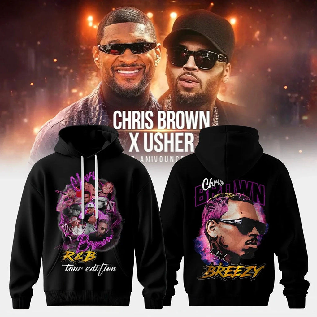 Chris Brown X Raymond Usher R&B Tour Merch Chris Brown Breezy Hoodie Gift For Music Fans - Merchluma