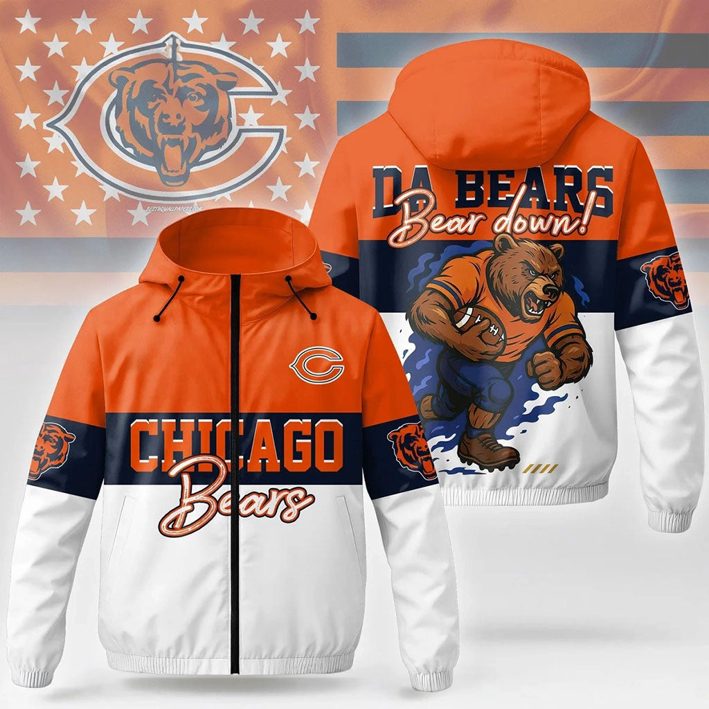 Chicago Bears Windbreaker Jacket Da Bears Bear Down Jacket Chicago Bears Merch Fan Gifts - Merchluma