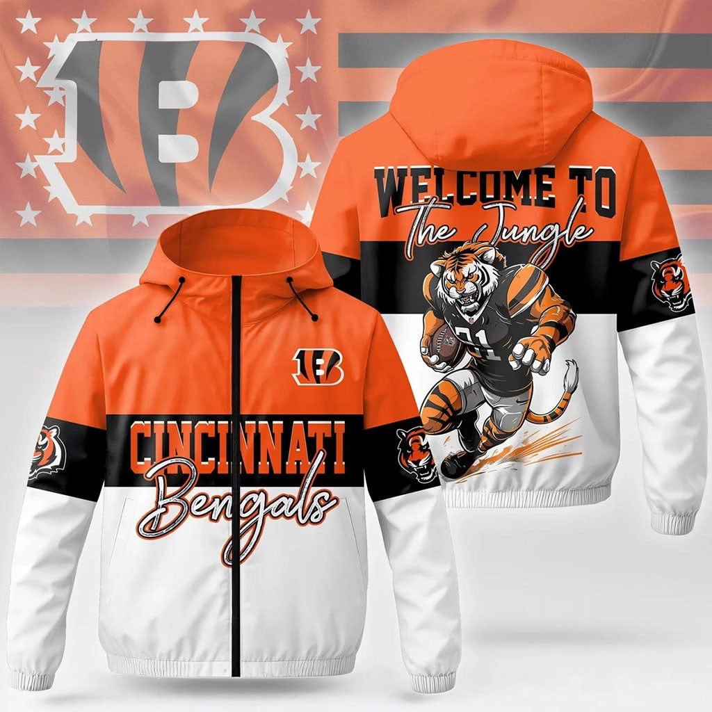 Cincinnati Bengals Windbreaker Jacket Welcome To The Jungle Jacket Cincinnati Bengals Merch - Merchluma