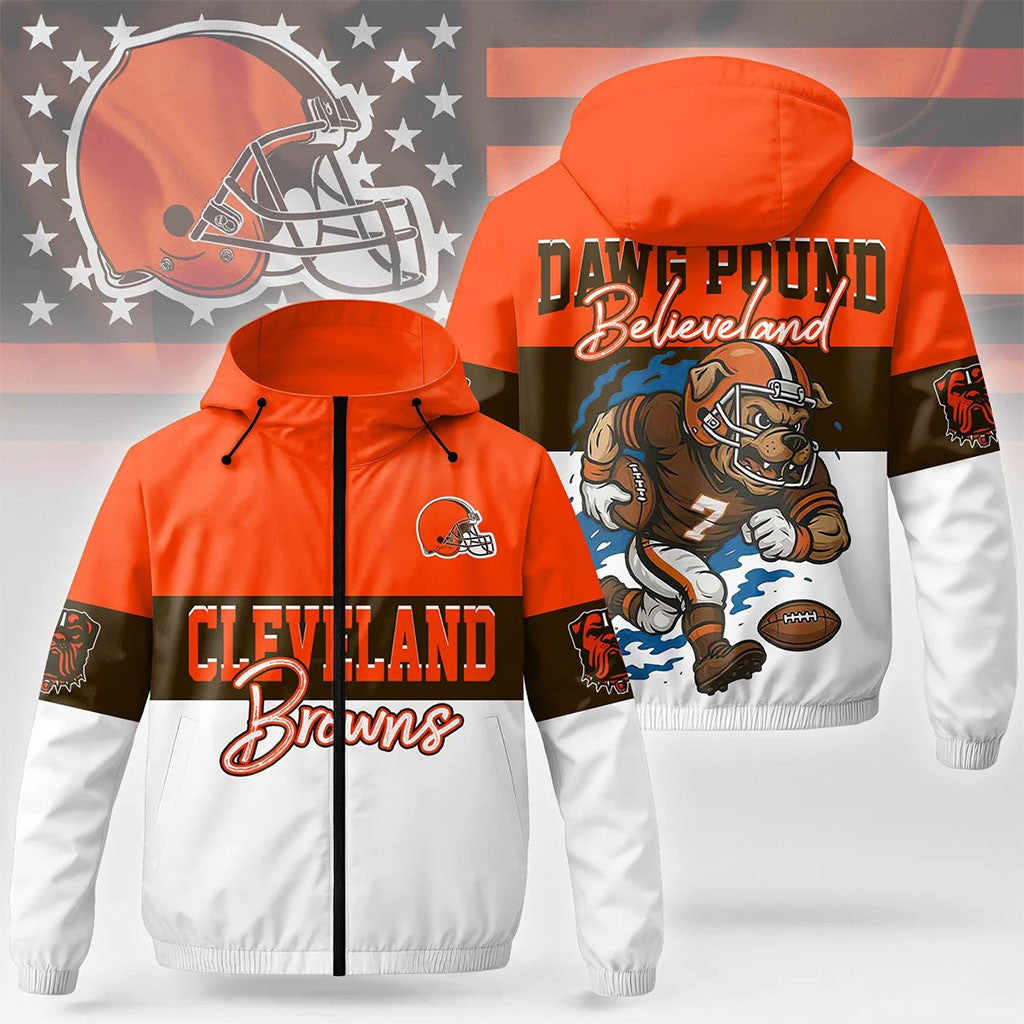 Cleveland Browns Windbreaker Jacket Dawg Pound Believeland Cleveland Browns Merch Fan Gifts - Merchluma