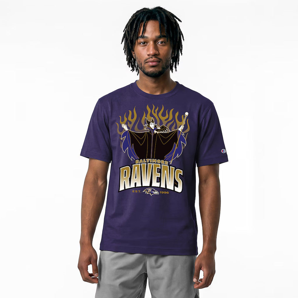Disney X NFL Baltimore Ravens Merch Disney X NFL Champion Maleficent And Diablo All-Star T-Shirt Gifts - Merchluma