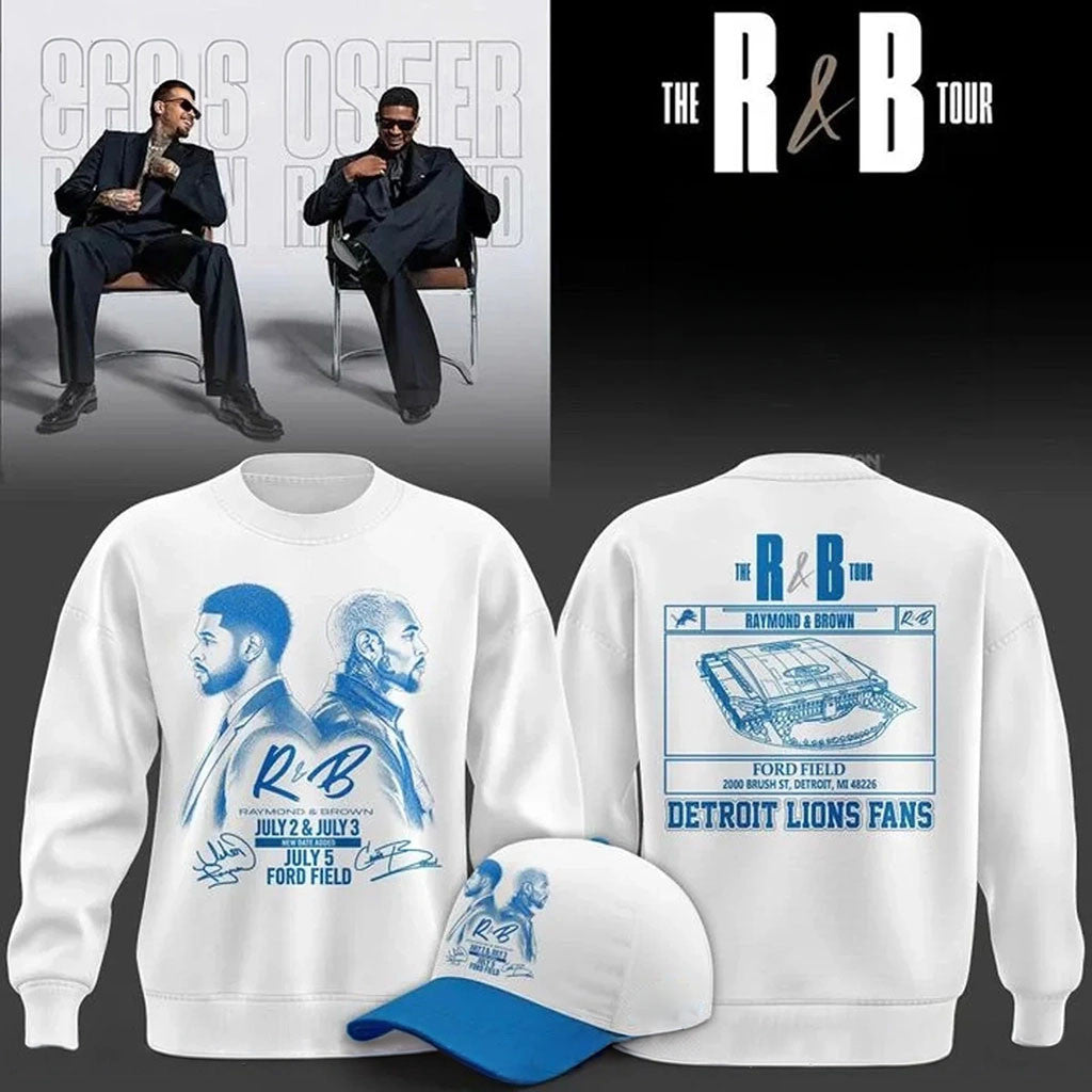 Chris Brown x Usher x Detroit Lions Signed Sweatshirt The R&B Tour Merch Music Fan Gifts - Merchluma