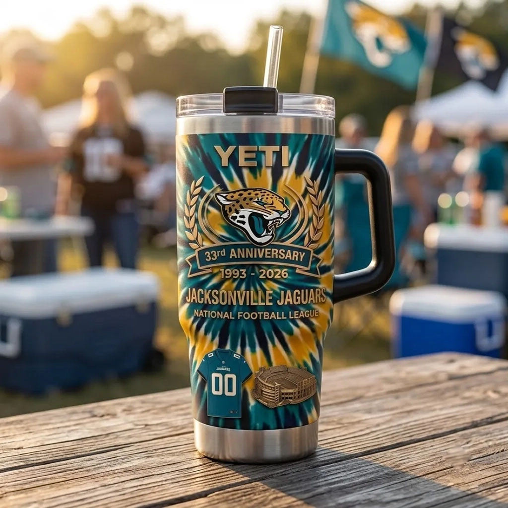 Jacksonville Jaguars National Football League 33rd Anniversary Tie Dye Tumbler Jaguars Merch - Merchluma