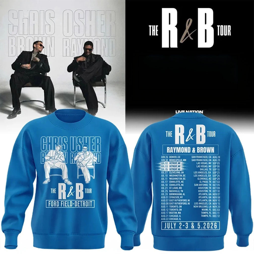 Chris Brown X Usher Raymond X Detroit Lions Merch The R&B Tour Dates Sweatshirt Music Gifts - Merchluma
