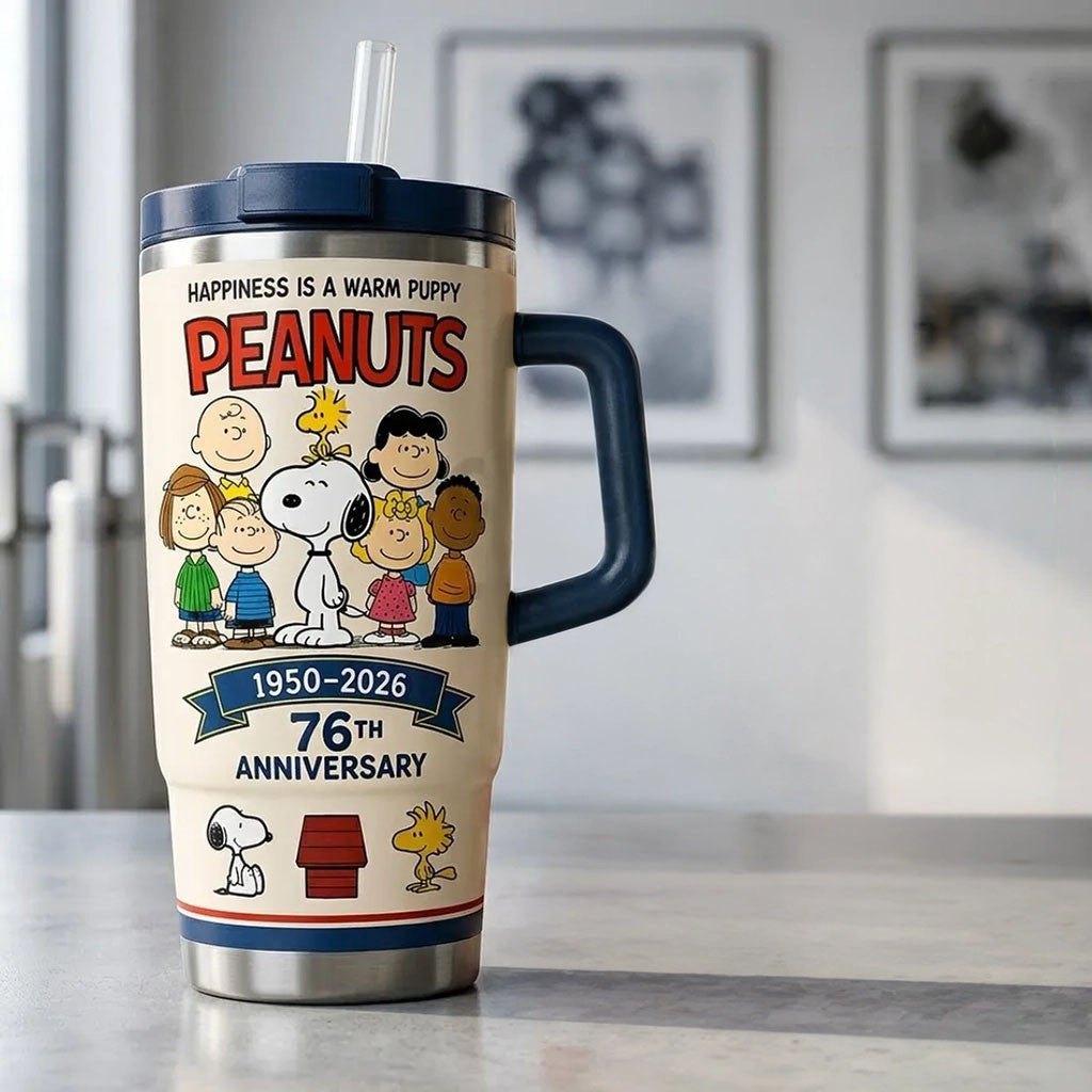 Peanuts 76th Anniversary Snoopy and Friends Tumbler Peanuts Merch Best Gifts For Cartoon Lovers - Merchluma