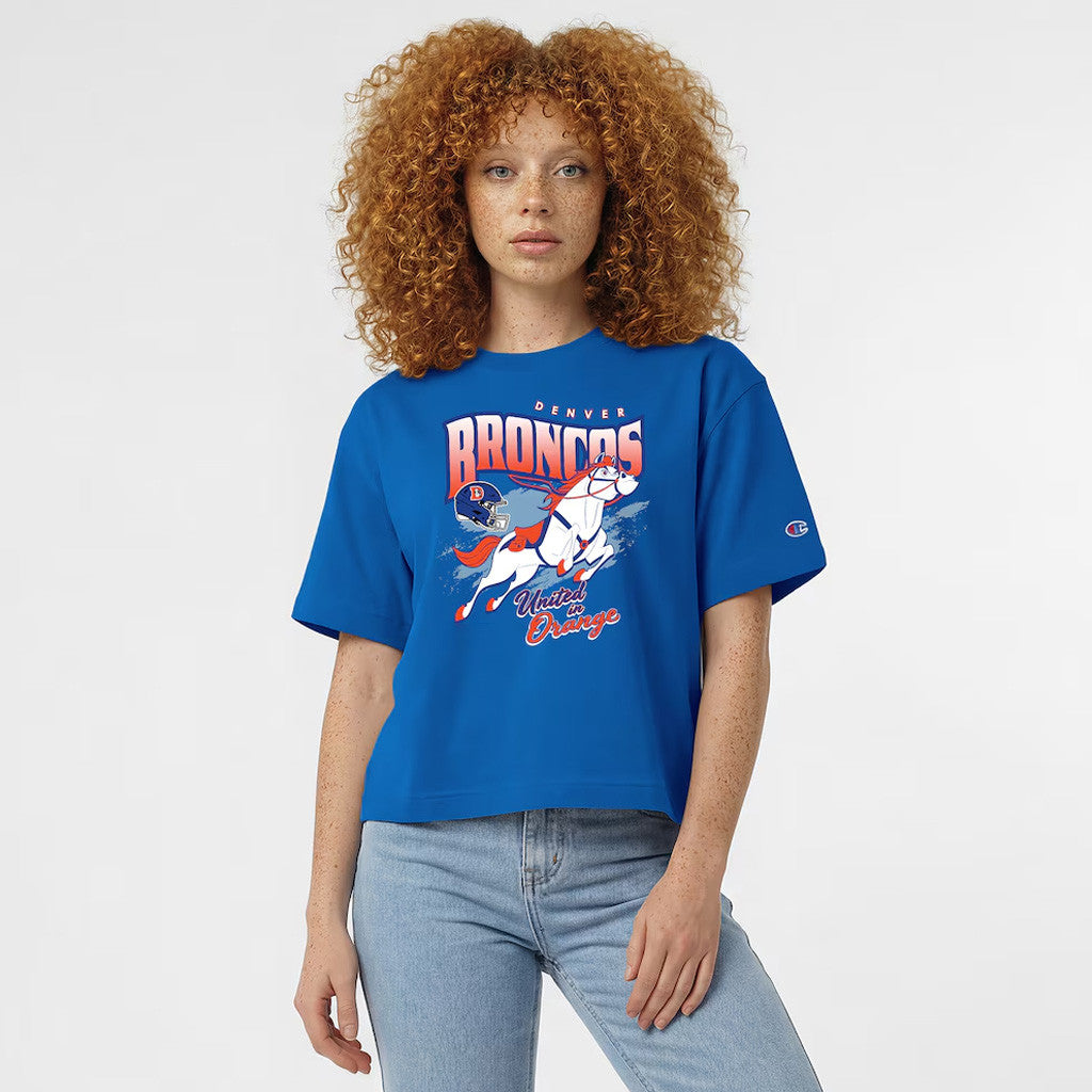 Disney X NFL Denver Broncos Merch Disney Champion Maximus All-Star T-Shirt Broncos Disney Collab - Merchluma