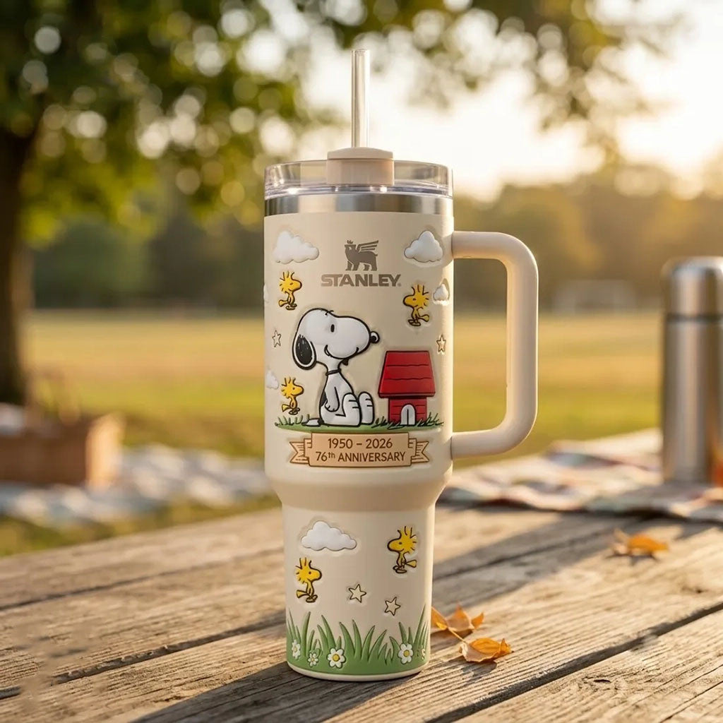 Snoopy x Stanley 76th Anniversary Cream Tumbler Cute Snoopy Cup Gifts For Besties - Merchluma