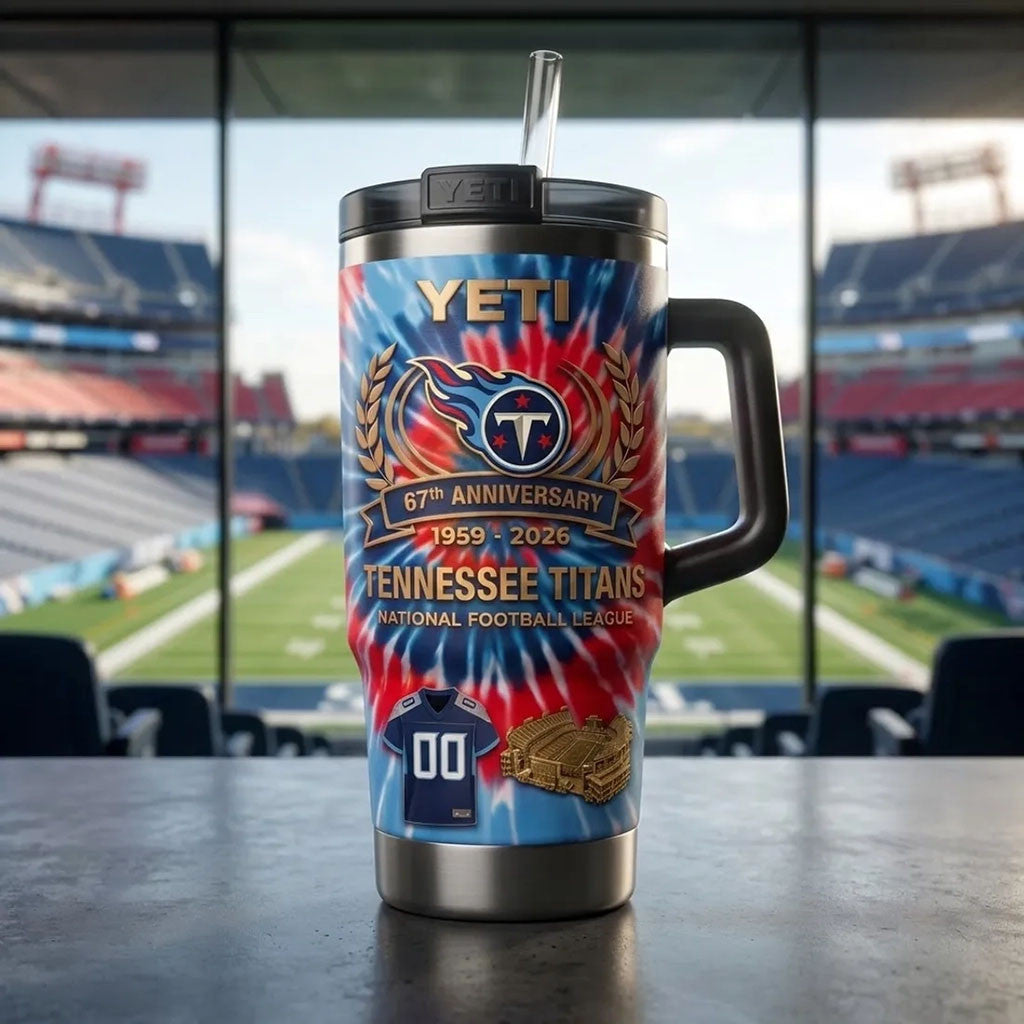 Tennessee Titans 67th Anniversary Tie Dye Tumbler Titans Merch Football Fan Gift Ideas - Merchluma