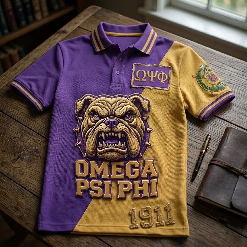 Omega Psi Phi Two-Tone Bulldog Polo Shirt Omega Psi Phi Merch Birthday Gift For Brother - Merchluma