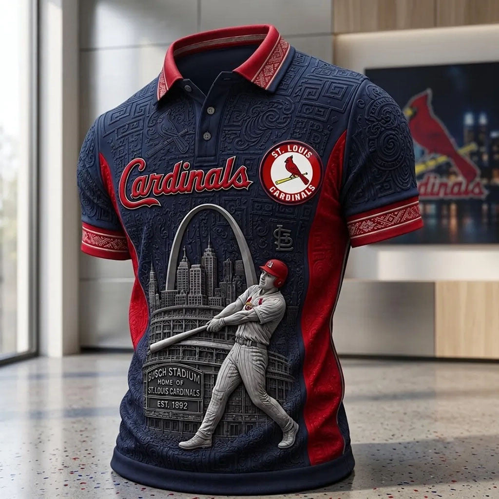 St Louis Cardinals Busch Stadium Polo Shirt Cardinals Merch Best Gifts For Baseball Lovers - Merchluma