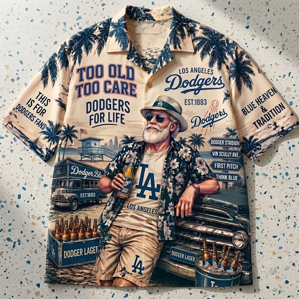 Los Angeles Dodgers Merch Too Old Too Care Dodgers For Life Palm Tree Hawaiian Shirt Fan Gear - Merchluma