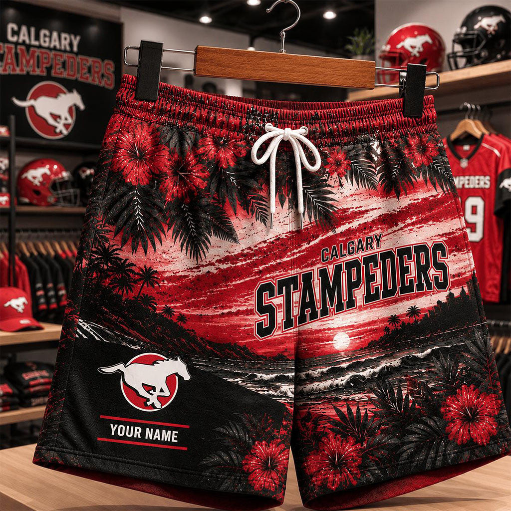 Personalized Calgary Stampeders CFL New Style Hawaiian Flower Shorts Calgary Stampeders Merch - Merchluma