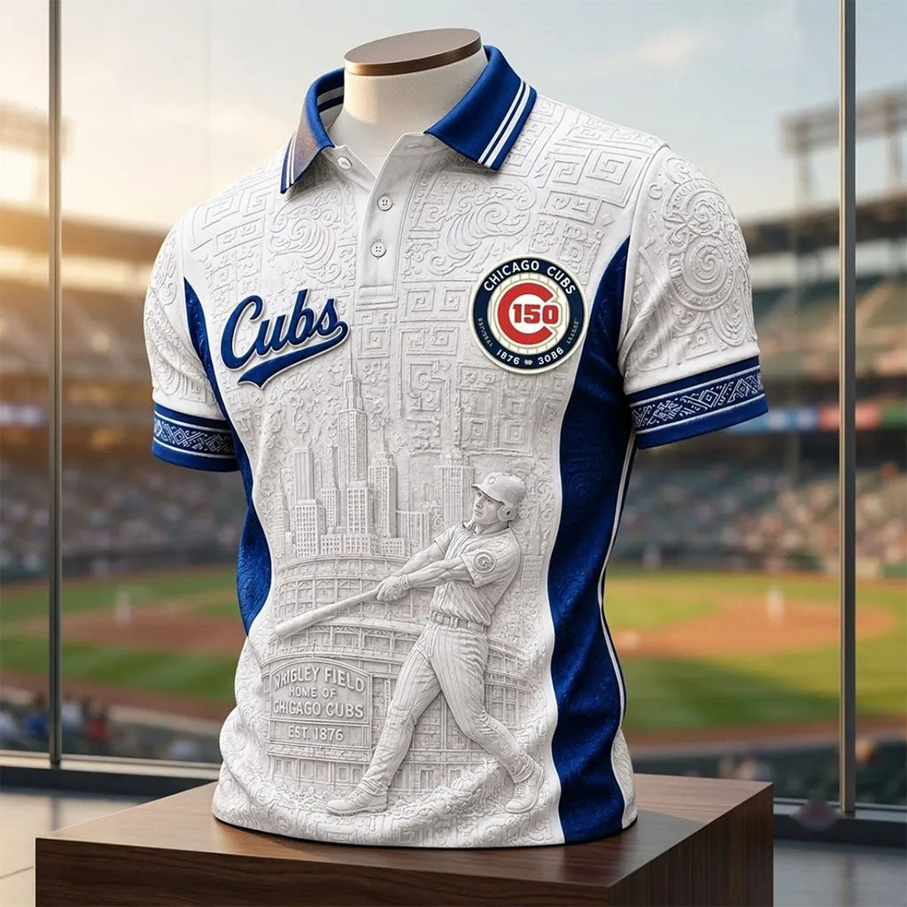 Chicago Cubs 150th Anniversary White Polo Shirt 2026 Chicago Cubs Merch Cool Baseball Gifts - Merchluma