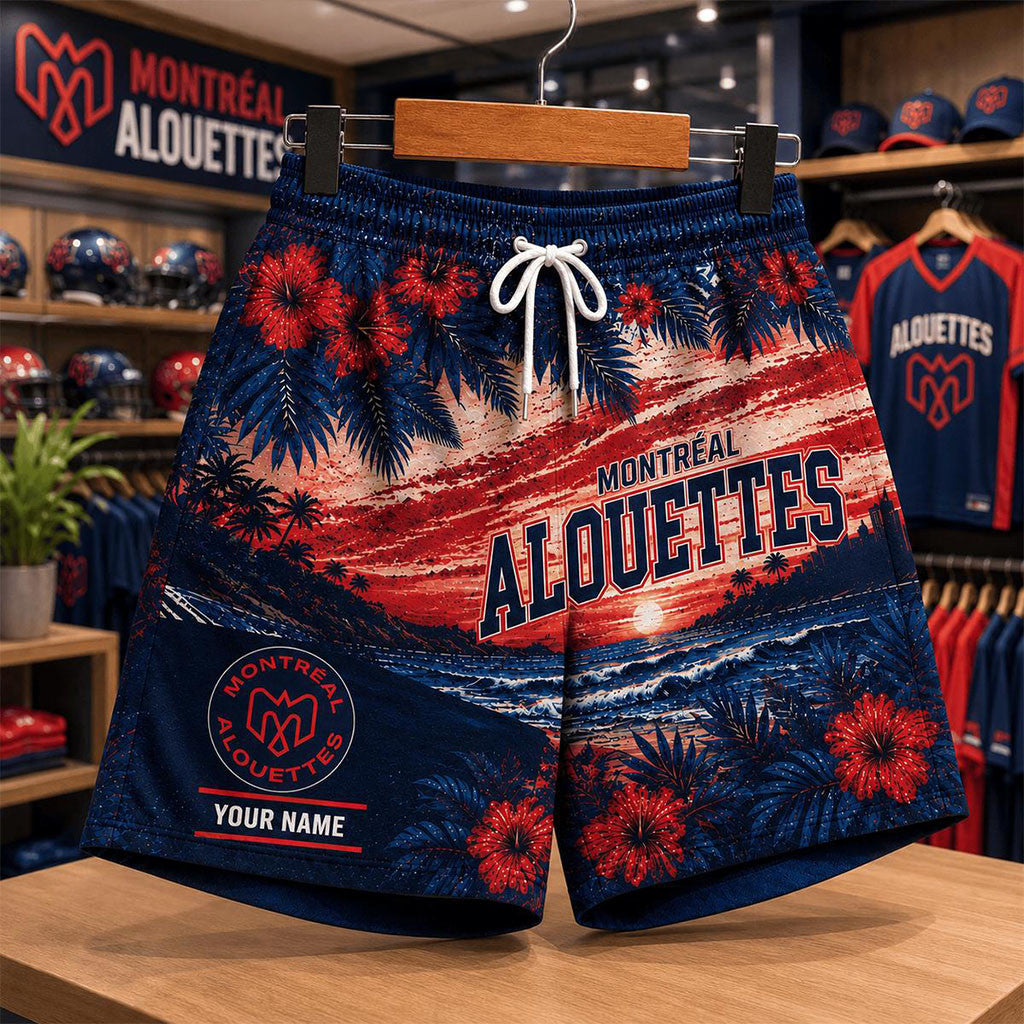 Custom Montreal Alouettes CFL New Style Hawaiian Flower Shorts Montreal Alouettes Merch - Merchluma