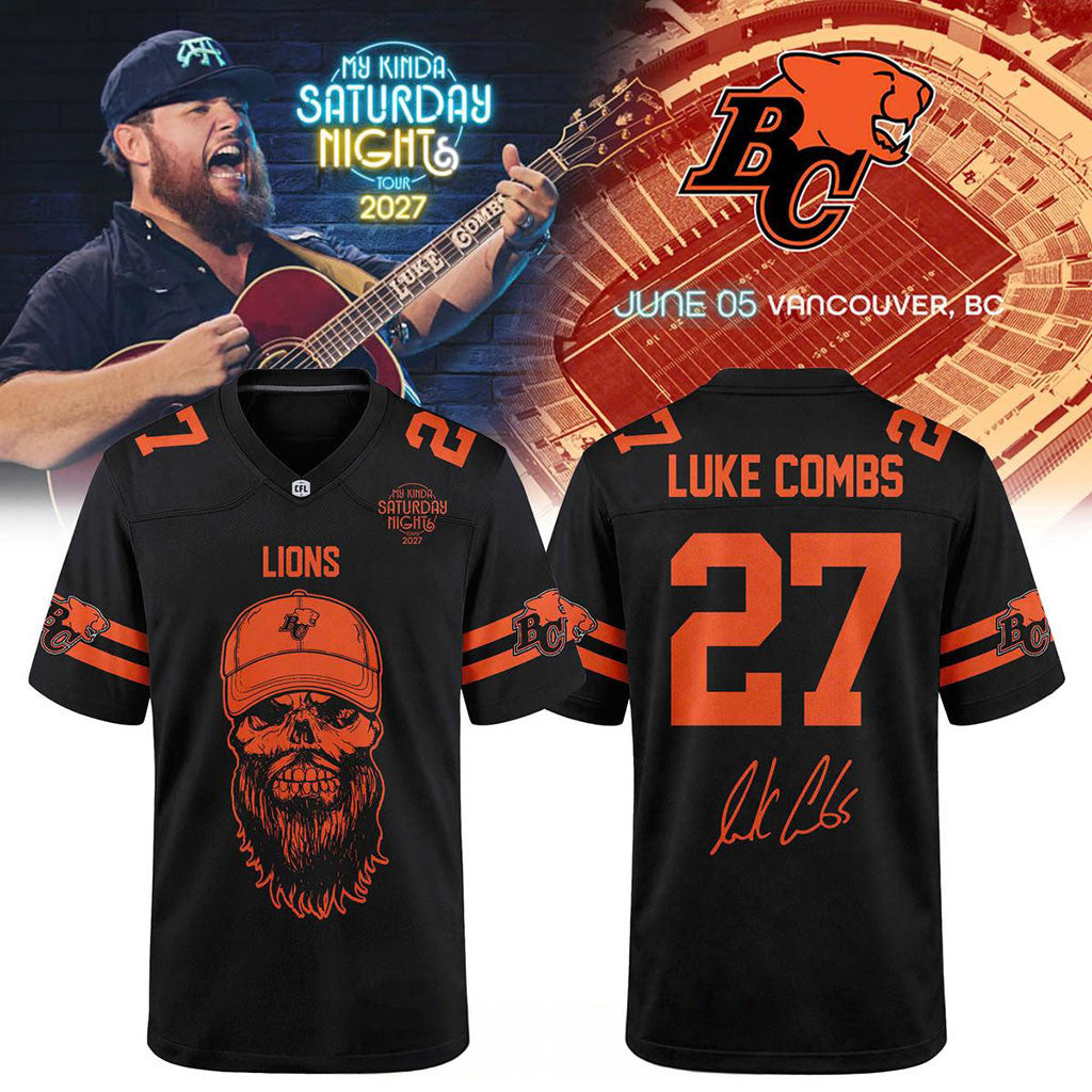 British Columbia Lions X Luke Combs My Kinda Saturday Night Tour 2027 Jersey LC Tour Merch - Merchluma