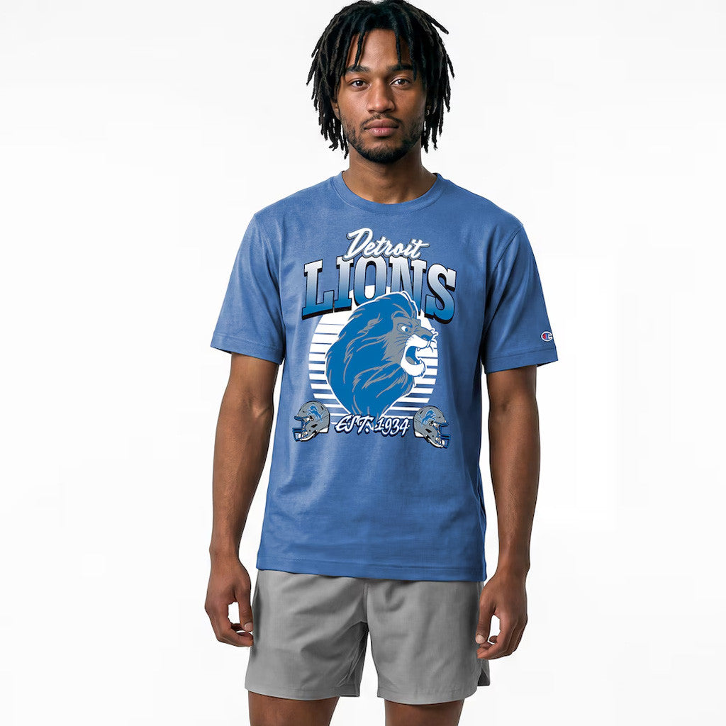 Disney X NFL Detroit Lions Merch Disney X NFL Champion Collab Detroit Lions Simba All-Star T-Shirt - Merchluma