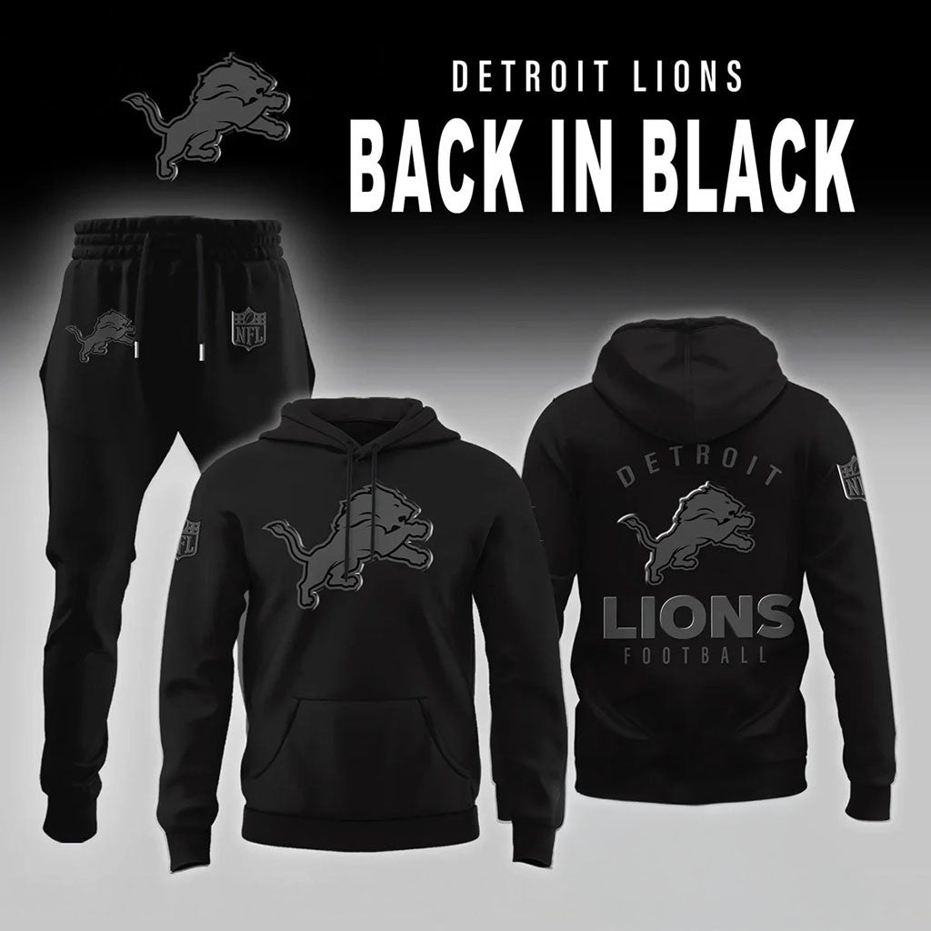 Detroit Lions Back In Black Hoodie And Sweatpants Set Detroit Lions Football Merch Game Day Gift - Merchluma