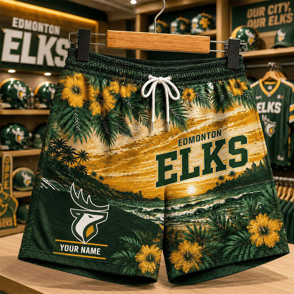 Personalized Edmonton Elks CFL New Style Hawaiian Flower Shorts Edmonton Elks Merch Fan Gifts - Merchluma
