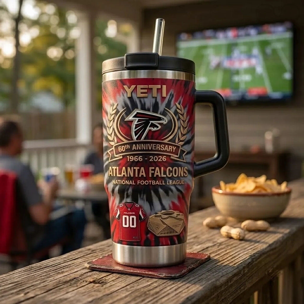 Atlanta Falcons 60th Anniversary YETI Tumbler Atlanta Falcons Merch Gift For Football Fans - Merchluma
