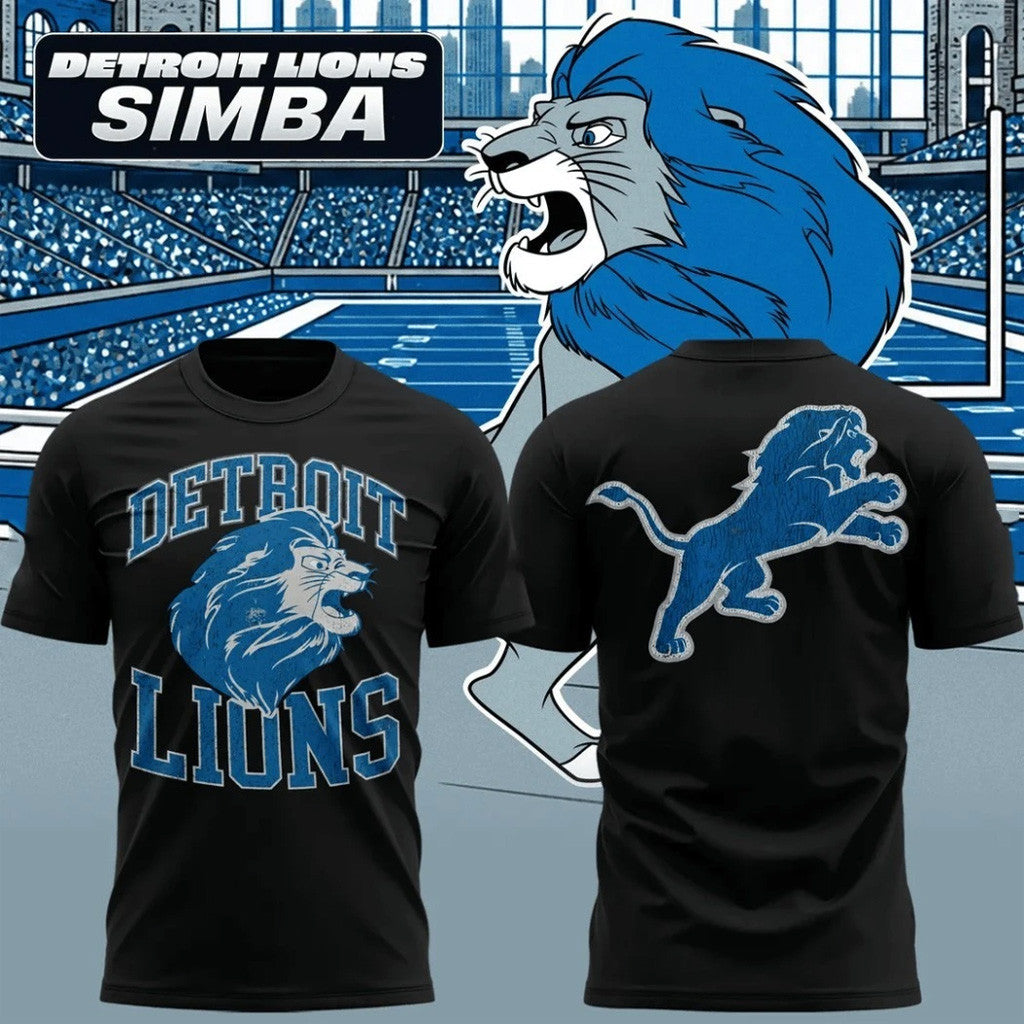 Disney X NFL Detroit Lions Merch Disney X NFL Champion Lions Simba T-Shirt Lions Disney Collab Tee - Merchluma