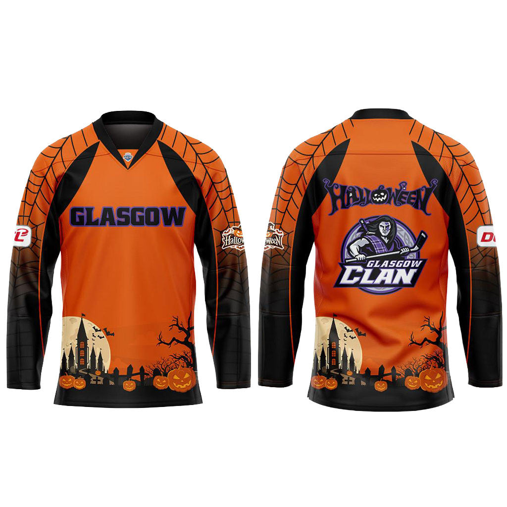 Glasgow Clan Happy Halloween 2026 Jersey Glasgow Clan Merch Gift Ideas For Hockey Fans - Merchluma