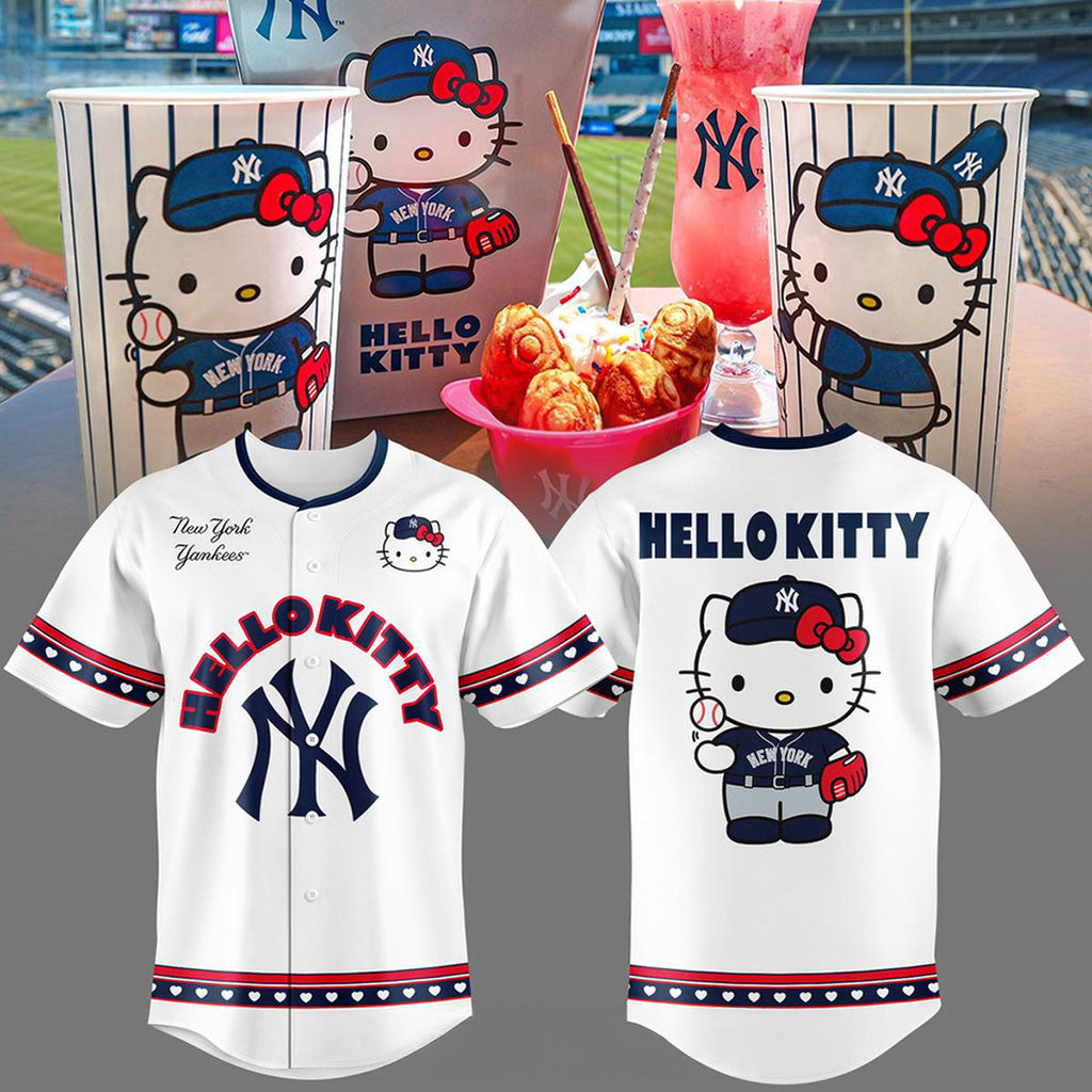 New York Yankees x Hello Kitty 2026 Game August Baseball Jersey Yankees Merch Baseball Fans Gear - Merchluma