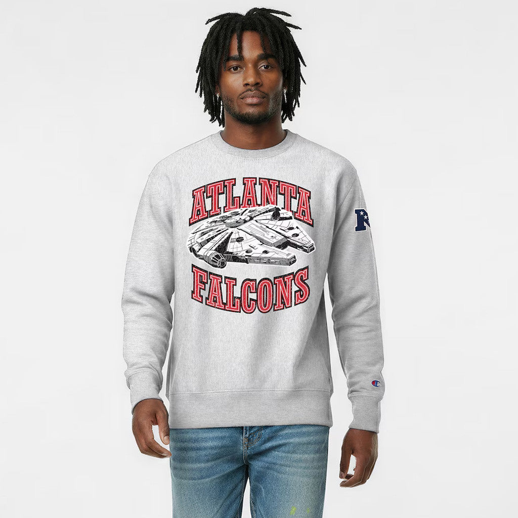 Disney X NFL Atlanta Falcons Merch Disney X NFL Champion Falcons Millennium Falcon Sweatshirt Fan Gifts - Merchluma