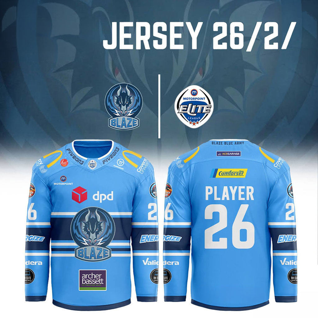 Custom Coventry Blaze 2026 27 Motorpoint Elite League Blue Hockey Jersey Coventry Blaze Merch - Merchluma