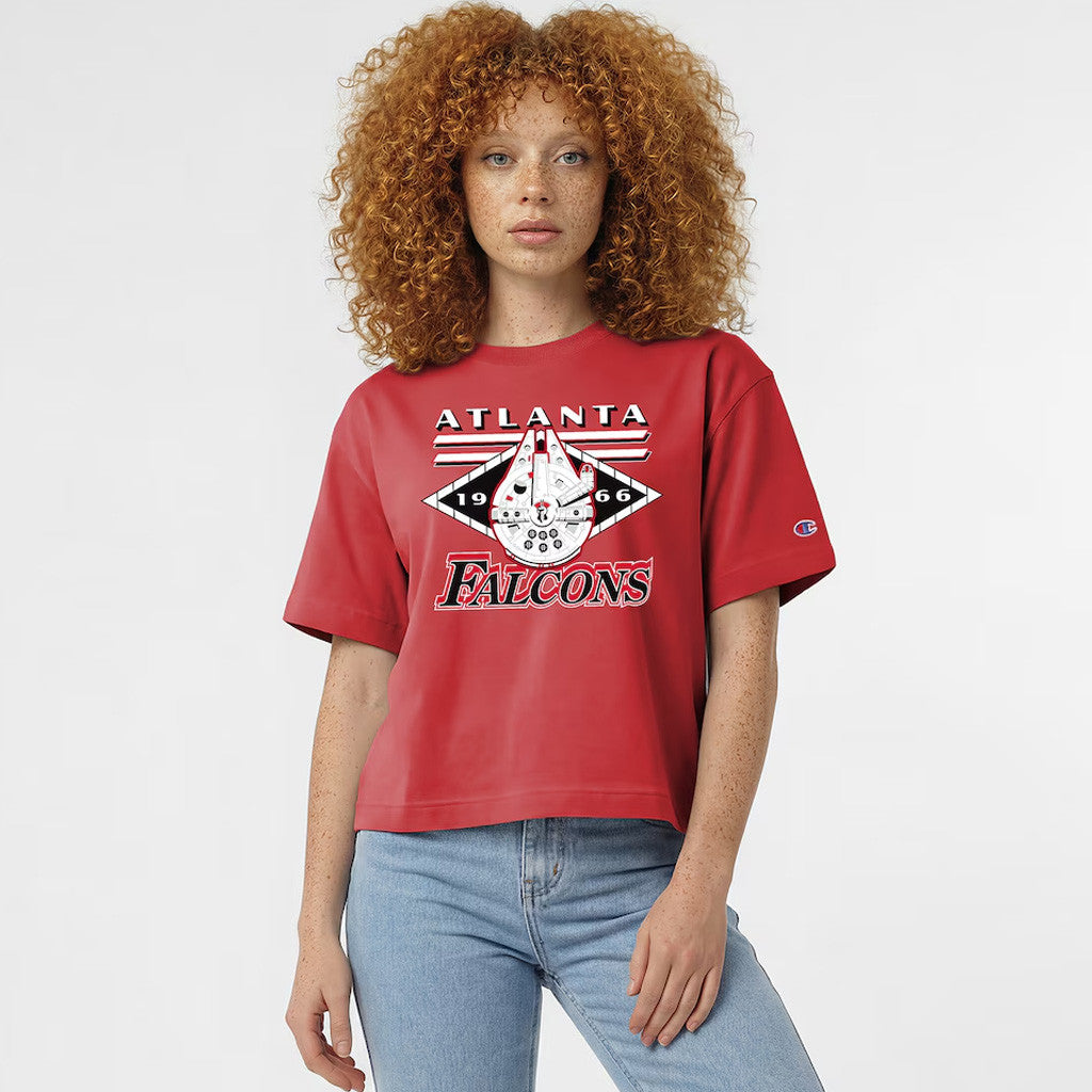Disney X NFL Atlanta Falcons Merch Champion Atlanta Falcons Millennium Falcon All-Star Shirt Womens - Merchluma