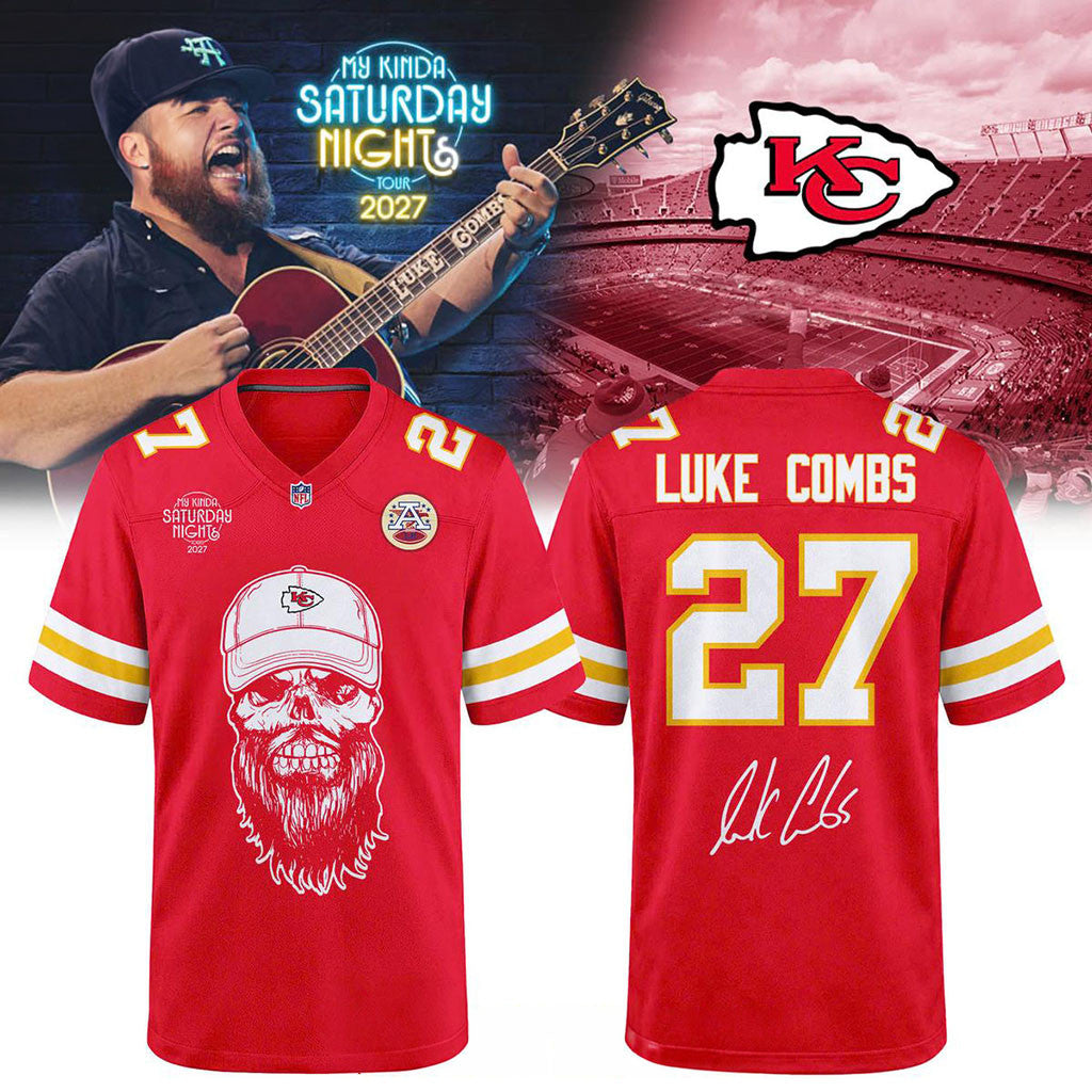 Kansas City Chiefs x Luke Combs My Kinda Saturday Night Tour 2027 Jersey KC Chiefs Merch - Merchluma