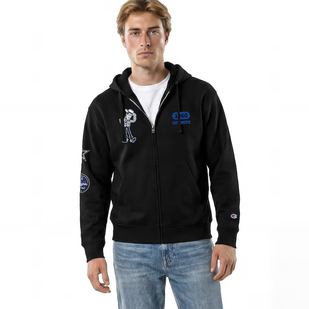 Dallas Cowboys X Disney Merch Disney X NFL Champion Black Cowboys Woody All-Star Zip Hoodie Collab - Merchluma
